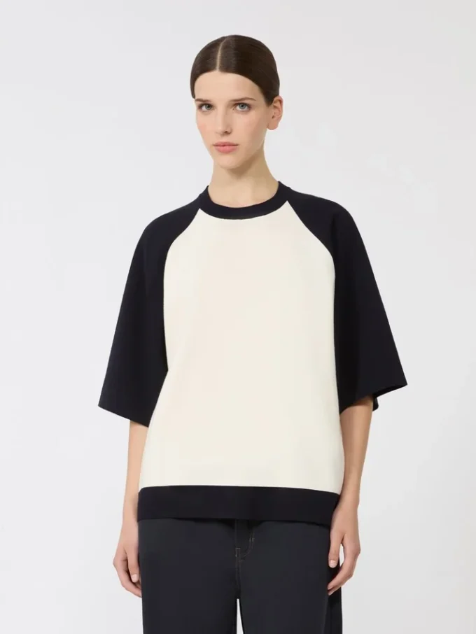 Stretch viscose boxy sweater, white blue