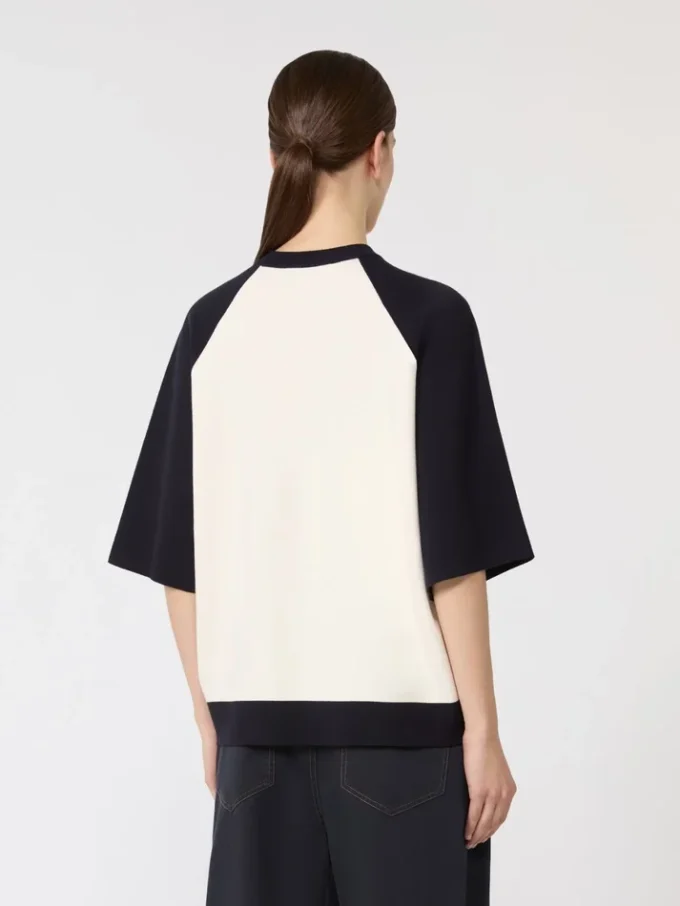 Stretch viscose boxy sweater, white blue