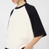 Stretch viscose boxy sweater, white blue