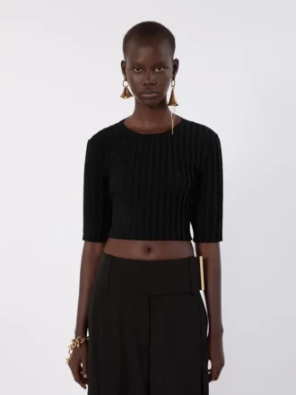 Stretch viscose crop top, black