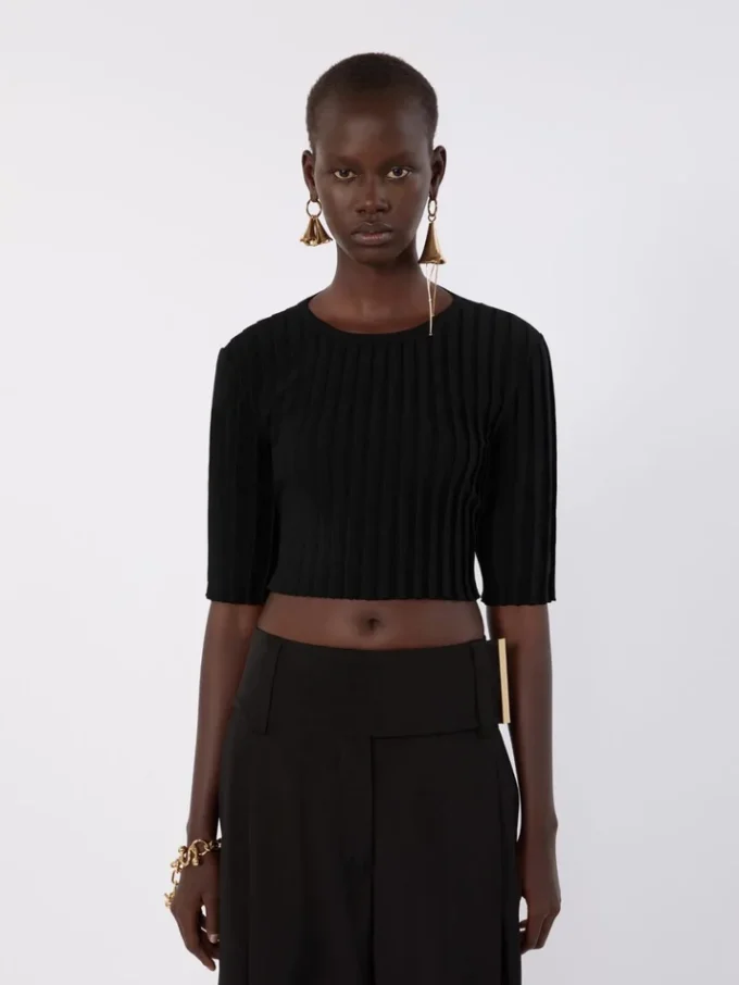 Stretch viscose crop top, black