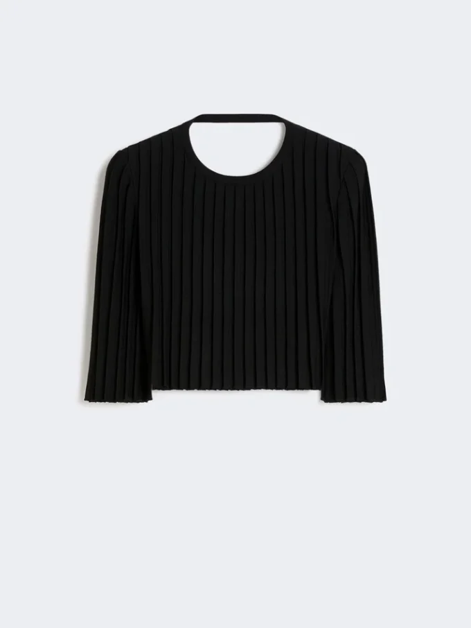 Stretch viscose crop top, black