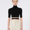 Stretch viscose cropped turtleneck, black