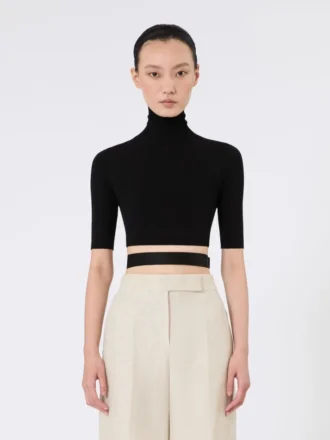 Stretch viscose cropped turtleneck, black