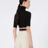 Stretch viscose cropped turtleneck, black