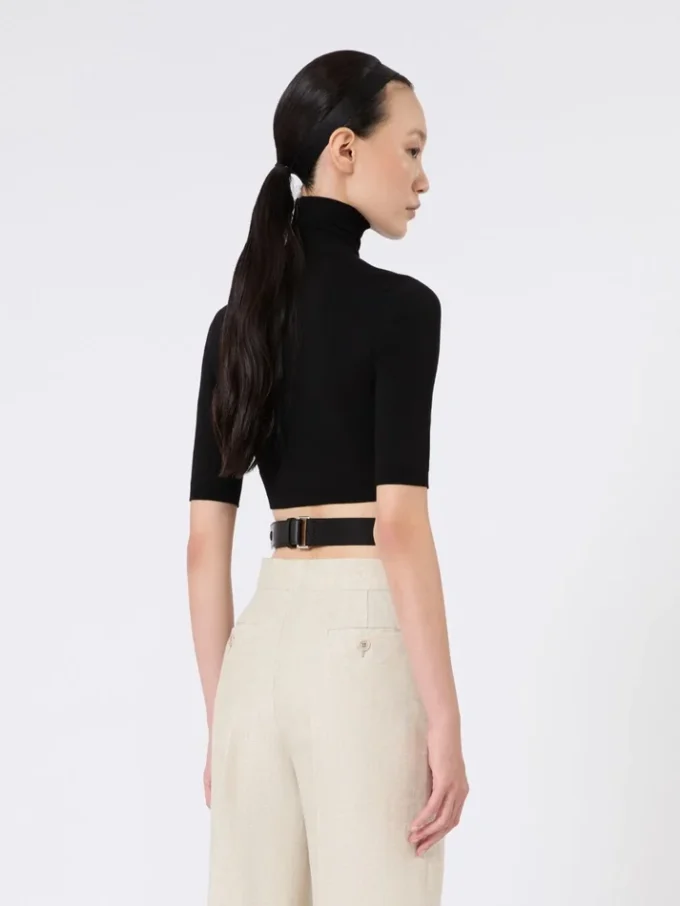 Stretch viscose cropped turtleneck, black