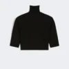 Stretch viscose cropped turtleneck, black