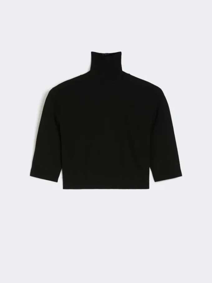 Stretch viscose cropped turtleneck, black