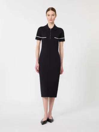 Stretch viscose sheath dress, navy