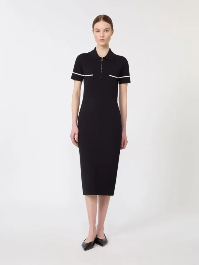 Stretch viscose sheath dress, navy