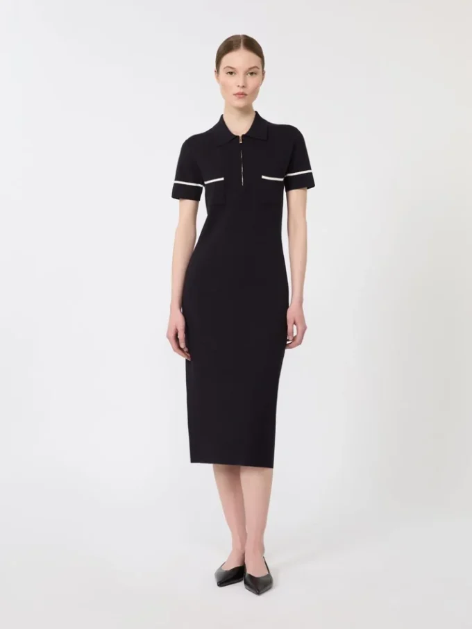 Stretch viscose sheath dress, navy