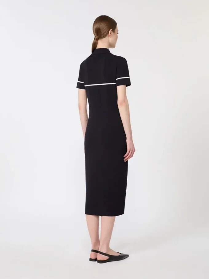 Stretch viscose sheath dress, navy