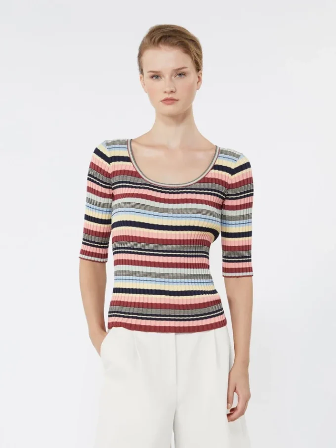 Stretch viscose yarn ribbed jumper, multicolour Stretch viscose yarn ribbed jumper, multicolour