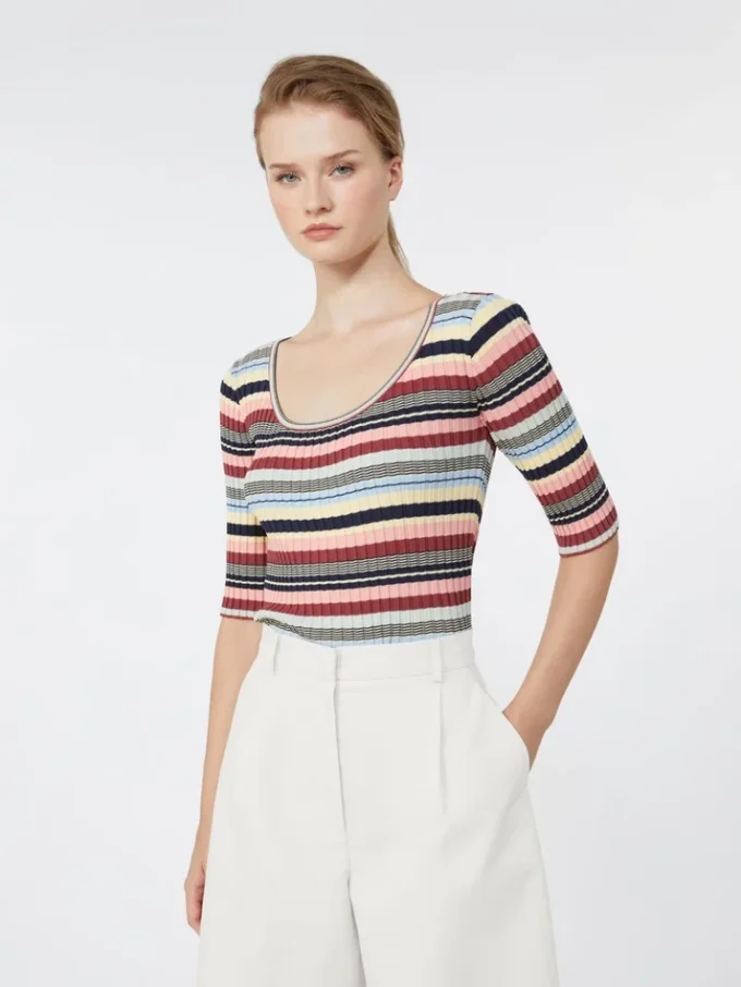 Stretch viscose yarn ribbed jumper, multicolour Stretch viscose yarn ribbed jumper, multicolour