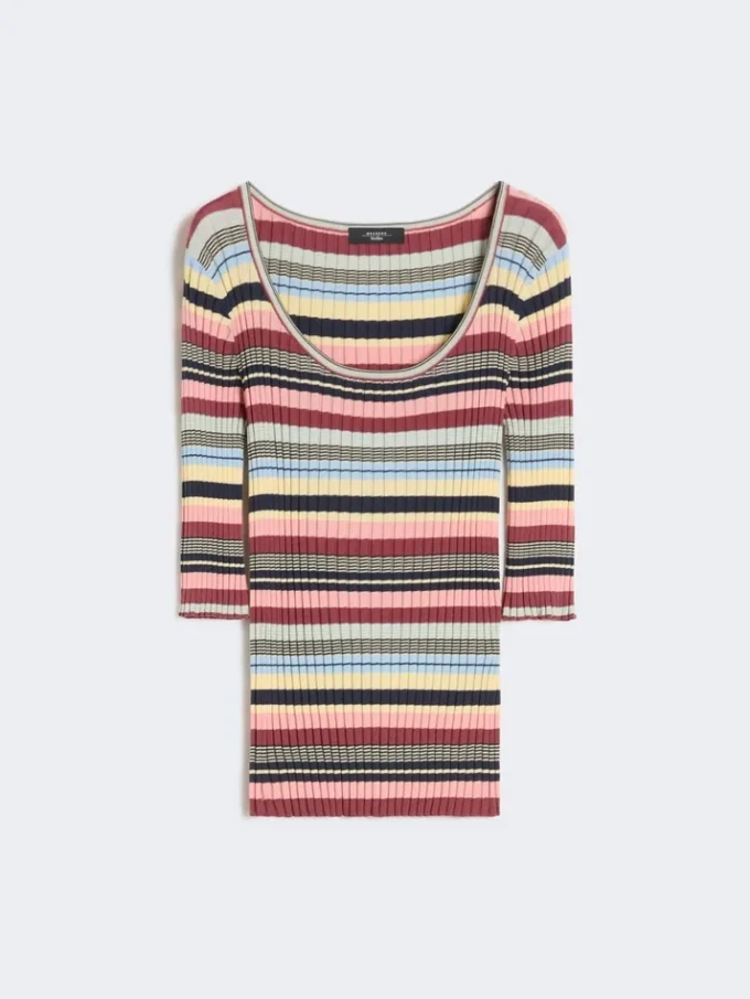 Stretch viscose yarn ribbed jumper, multicolour Stretch viscose yarn ribbed jumper, multicolour