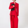 Stretch-wool double-breasted blazer, red