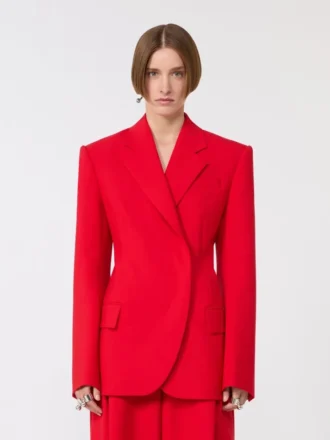Stretch-wool double-breasted blazer, red