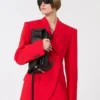 Stretch-wool double-breasted blazer, red