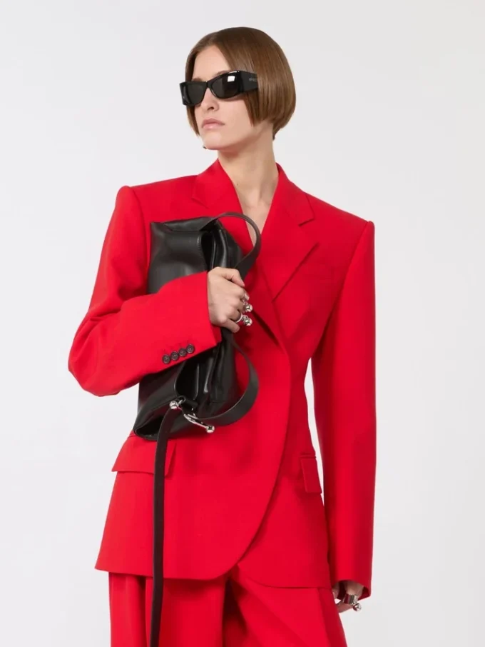 Stretch-wool double-breasted blazer, red