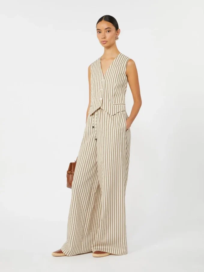 Striped cotton and silk canvas gilet, beige Striped cotton and silk canvas gilet, beige