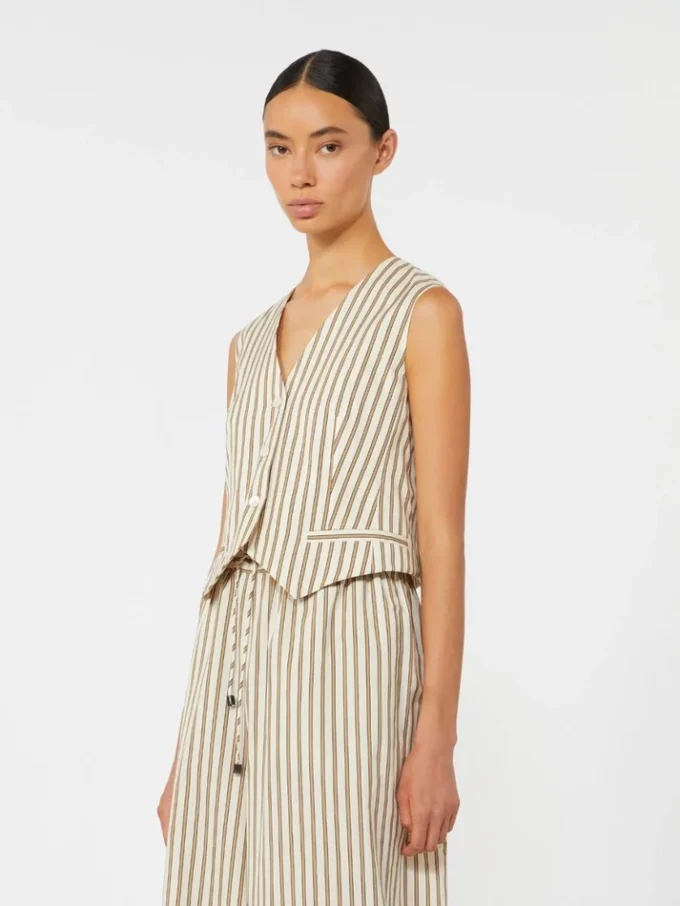 Striped cotton and silk canvas gilet, beige Striped cotton and silk canvas gilet, beige