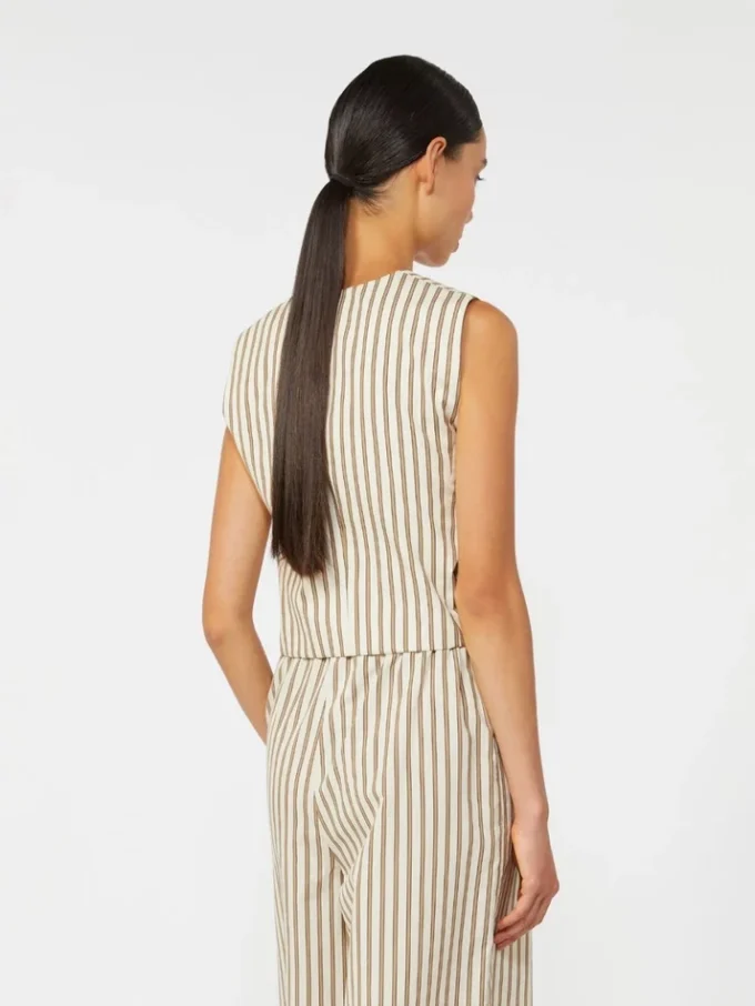 Striped cotton and silk canvas gilet, beige Striped cotton and silk canvas gilet, beige