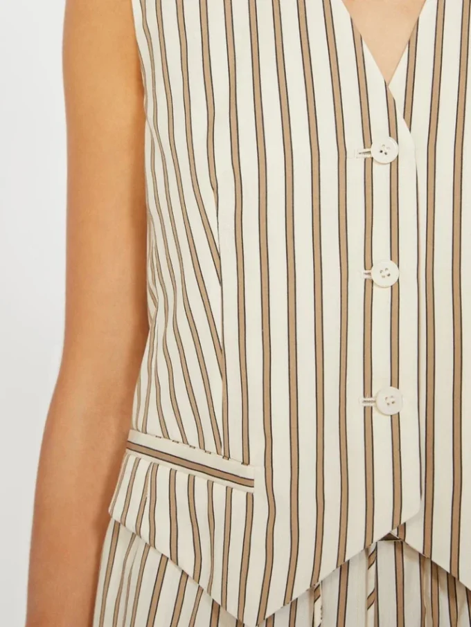 Striped cotton and silk canvas gilet, beige Striped cotton and silk canvas gilet, beige