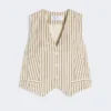 Striped cotton and silk canvas gilet, beige Striped cotton and silk canvas gilet, beige