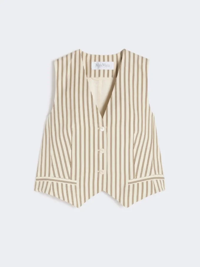 Striped cotton and silk canvas gilet, beige Striped cotton and silk canvas gilet, beige