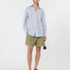 Striped cotton shirt with eyelet lace, navy