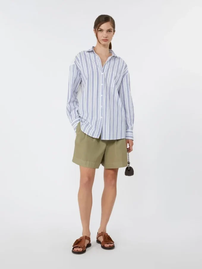 Striped cotton shirt with eyelet lace, navy