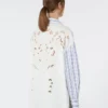 Striped cotton shirt with eyelet lace, navy
