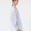 Striped cotton shirt with eyelet lace, navy