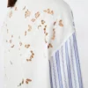 Striped cotton shirt with eyelet lace, navy