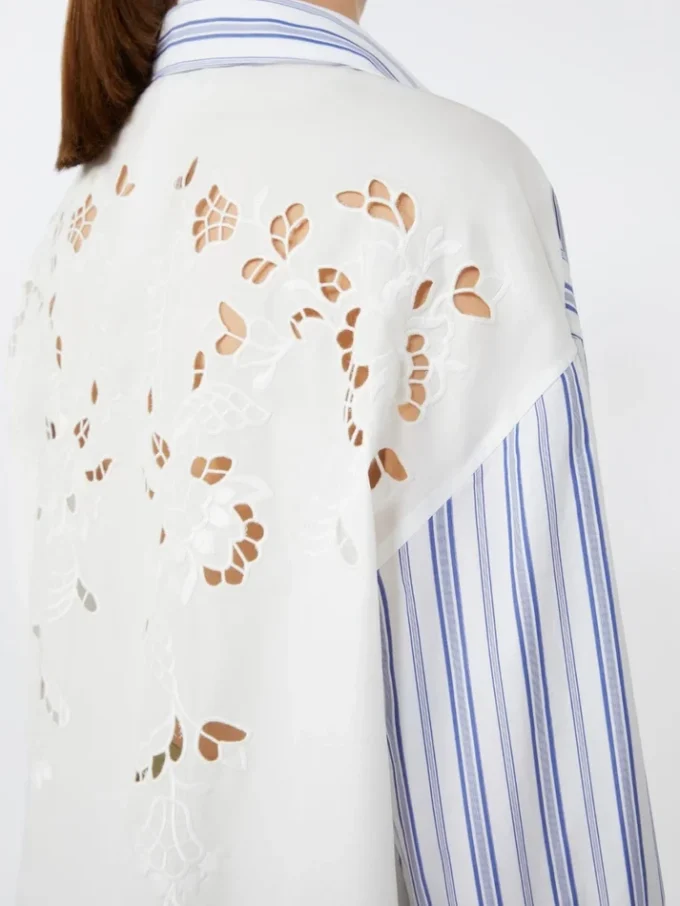 Striped cotton shirt with eyelet lace, navy