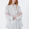 Striped linen canvas shirt, navy