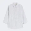 Striped linen canvas shirt, navy
