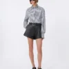 Striped poplin cropped shirt, black