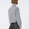 Striped poplin cropped shirt, black