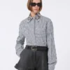 Striped poplin cropped shirt, black