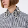 Striped poplin cropped shirt, black