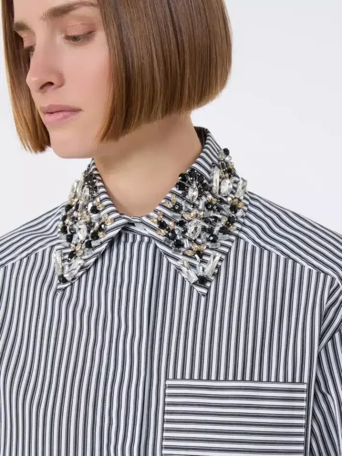 Striped poplin cropped shirt, black