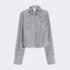 Striped poplin cropped shirt, black