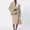 Alpaca and cashmere teddy fabric coat, sand