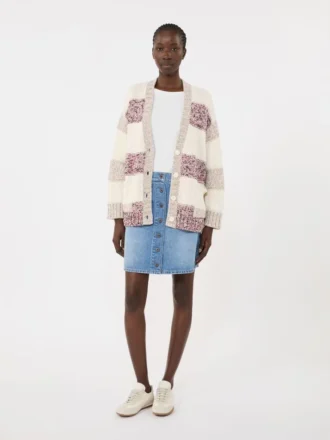 Striped wool and cotton cardigan, sand Striped wool and cotton cardigan, sand