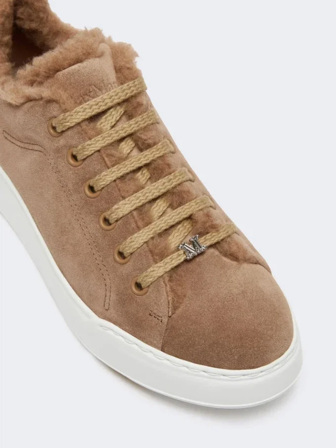 Suede and teddy fabric trainers, hazelnut brown Suede and teddy fabric trainers, hazelnut brown