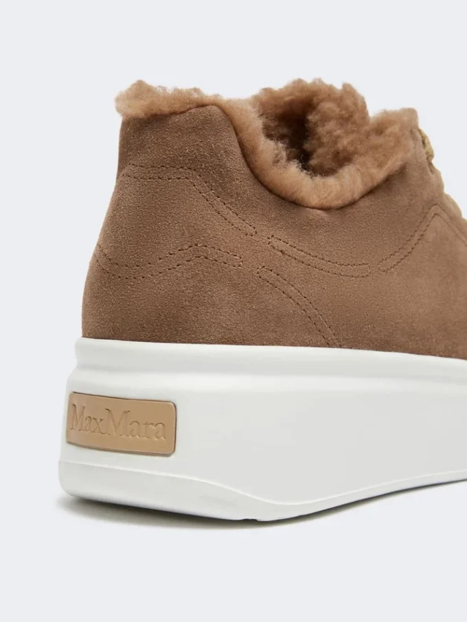 Suede and teddy fabric trainers, hazelnut brown Suede and teddy fabric trainers, hazelnut brown