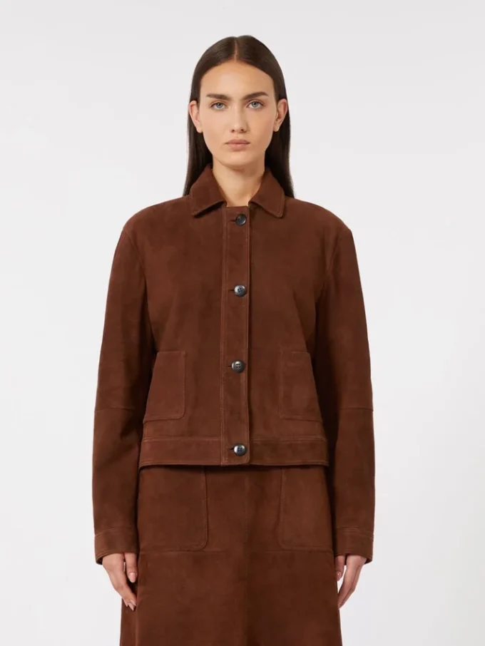 Suede boxy jacket, chocolate