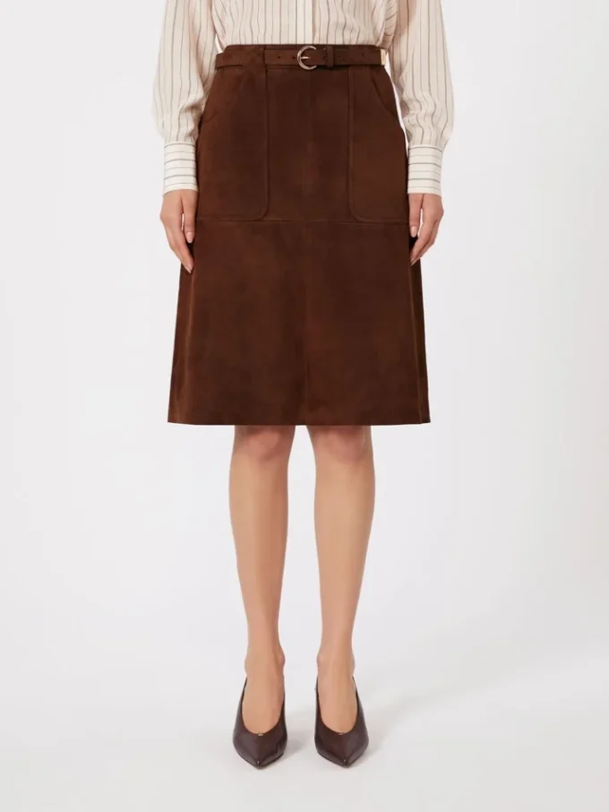 Suede midi skirt, chocolate