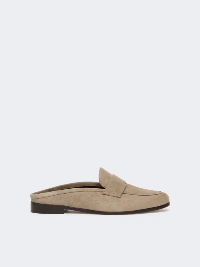 Suede mules, mud